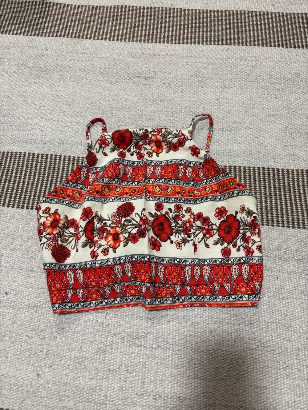 Blu Pepper Red Floral Strappy Crop Top